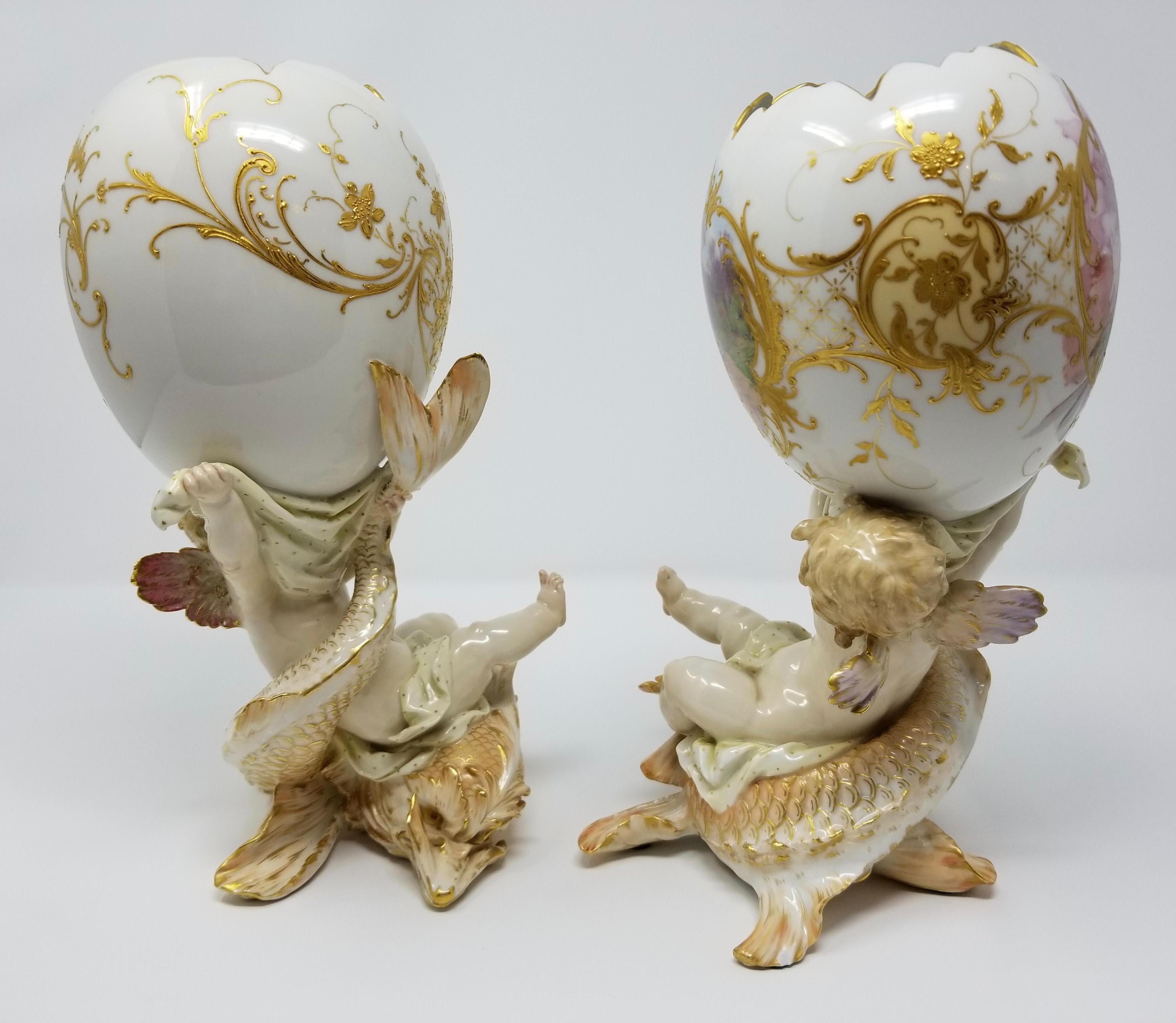 Louis XVI Berlin KPM Figural Porcelain Egg Shaped Weichmalerei Vases