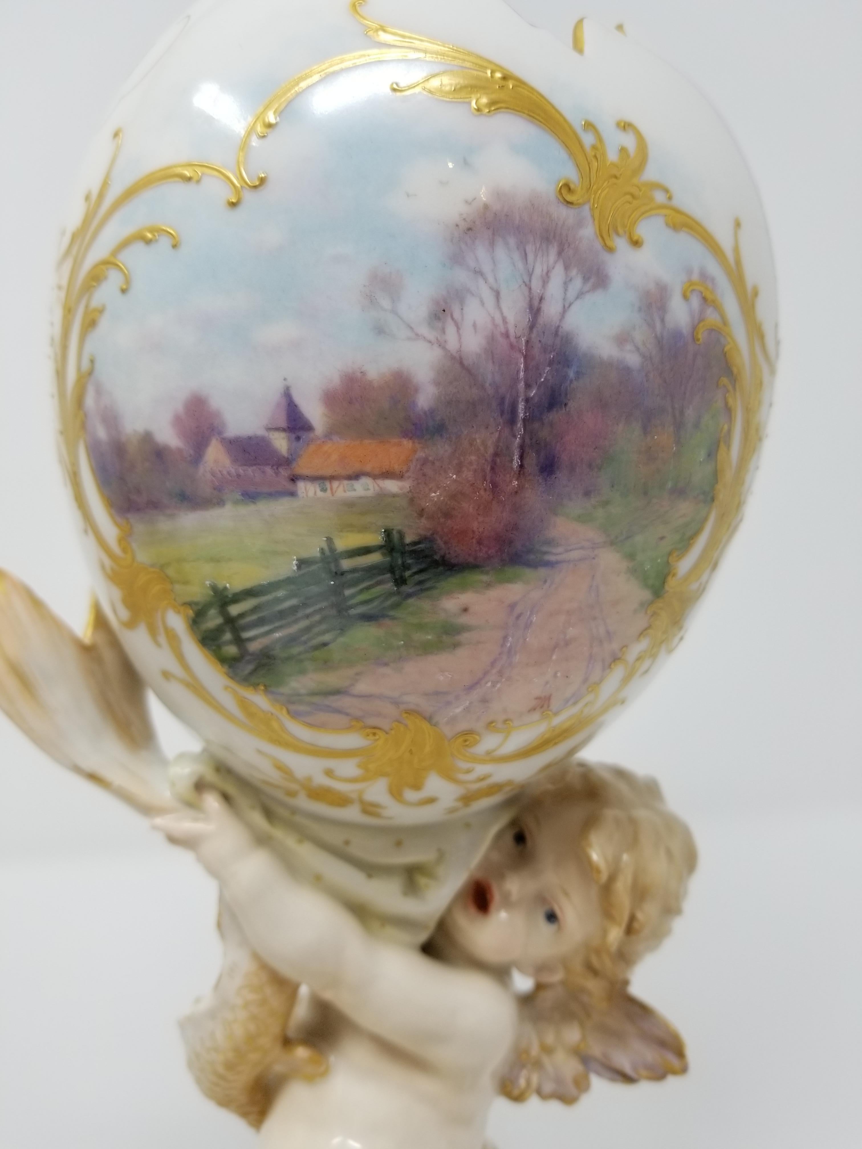 Late 19th Century Berlin KPM Figural Porcelain Egg Shaped Weichmalerei Vases
