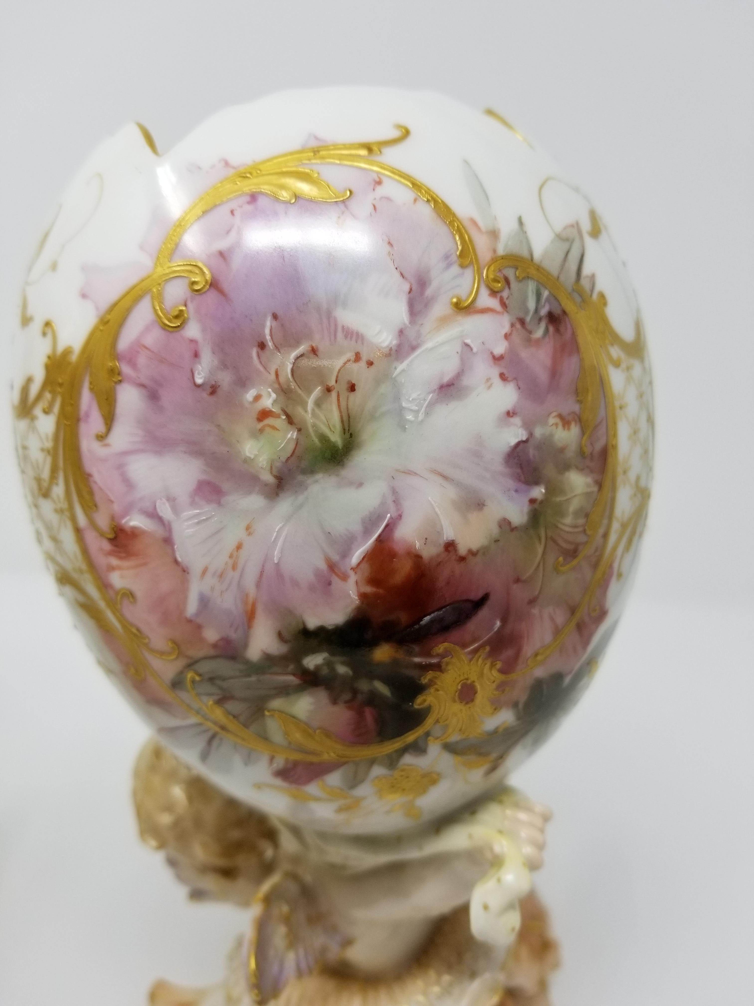 Berlin KPM Figural Porcelain Egg Shaped Weichmalerei Vases 1