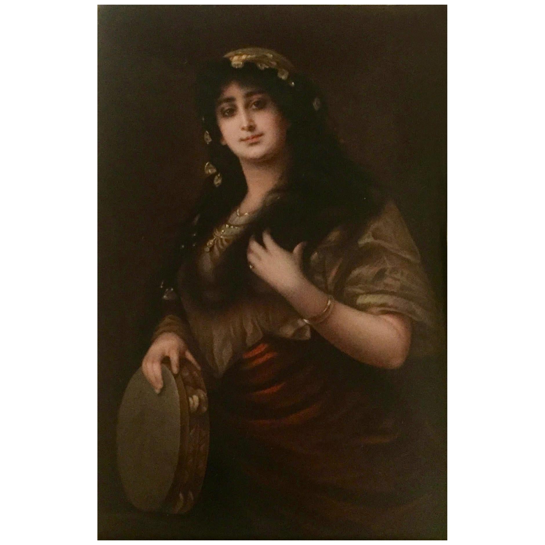 Plaque en porcelaine KPM de Berlin peinte à la main « Gypsy Queen » d'après N. Sichel