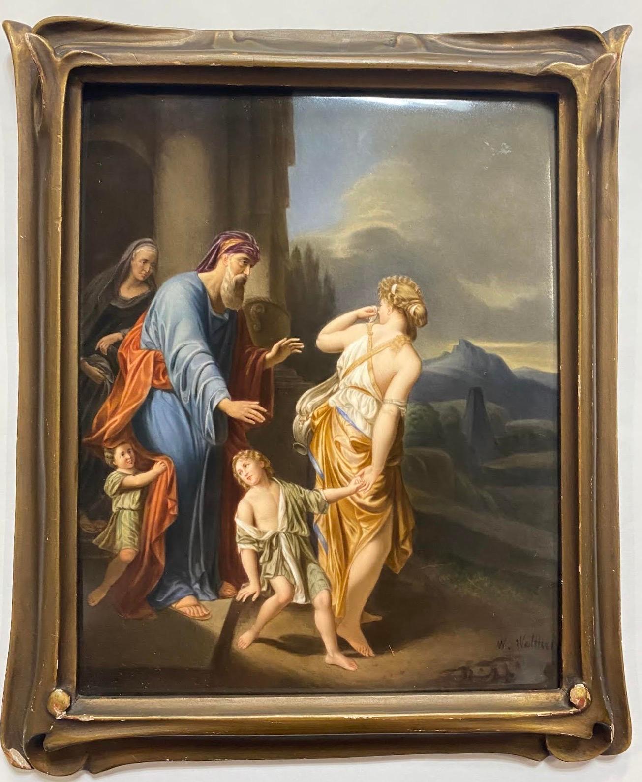 19th Century Berlin KPM Hand Painted Porcelain Plaque, 'The Expulsion of Hager' For Sale
