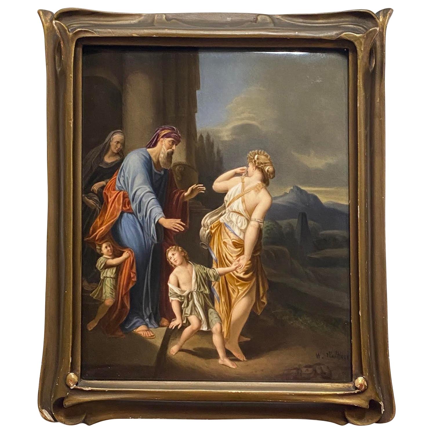 Berlin KPM Hand Painted Porcelain Plaque, 'The Expulsion of Hager'