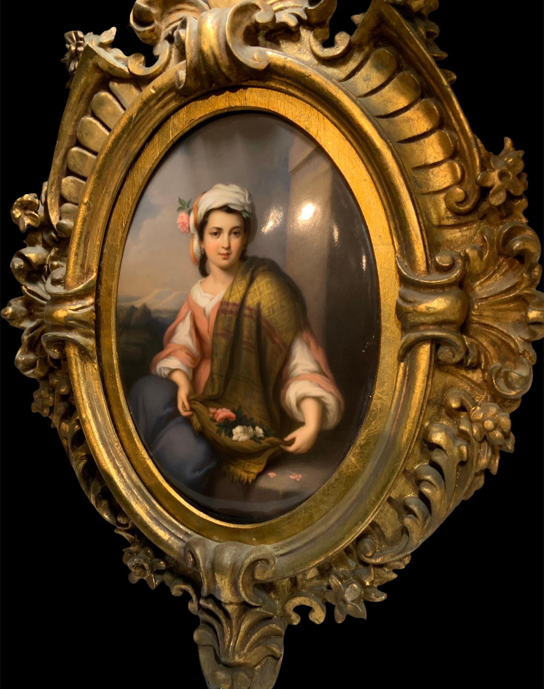 Berlín KPM Porcelain Placa oval pintada a mano Retrato de niña Alemán en venta