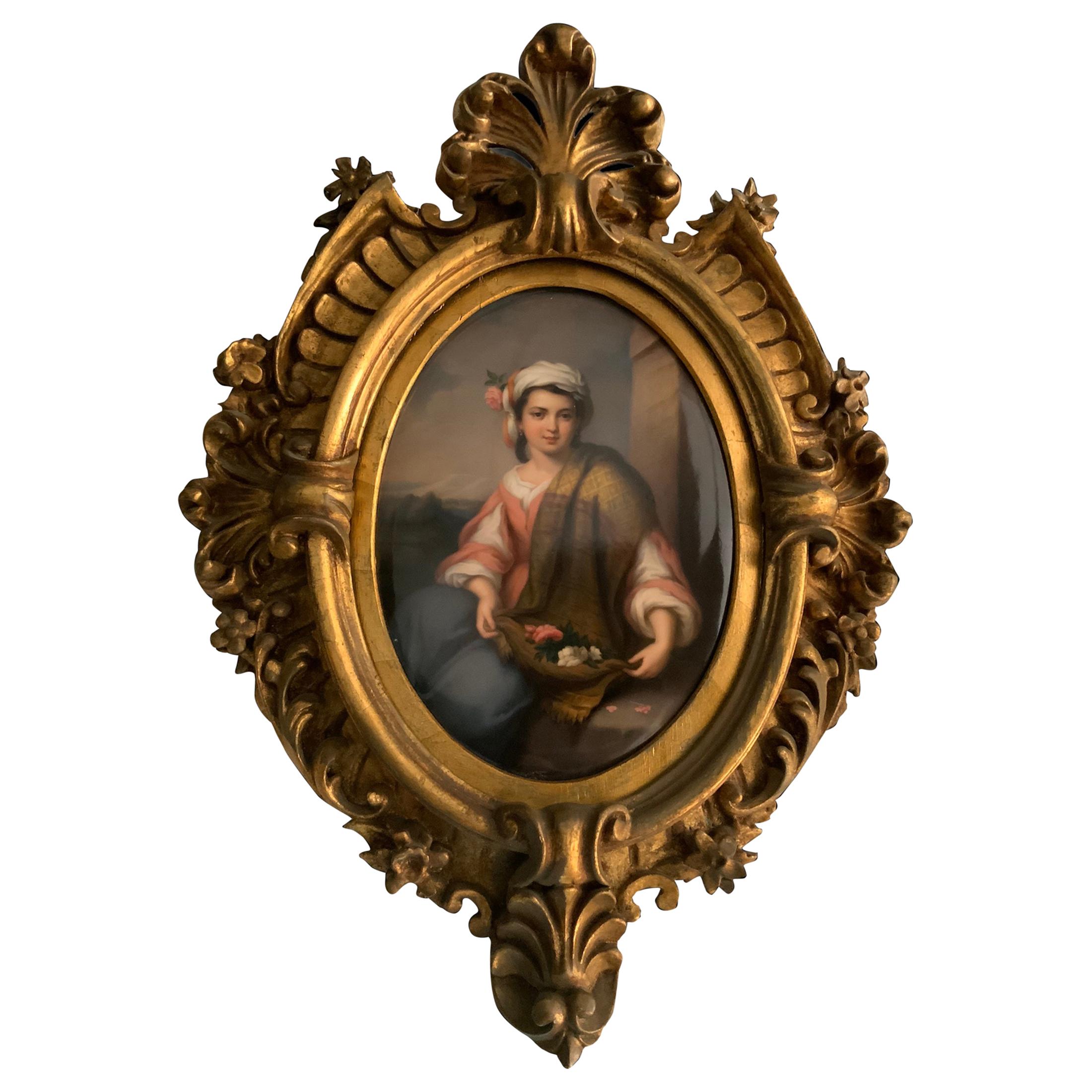 Berlin KPM Porcelain Plaque ovale peinte à la main Portrait d'une jeune fille