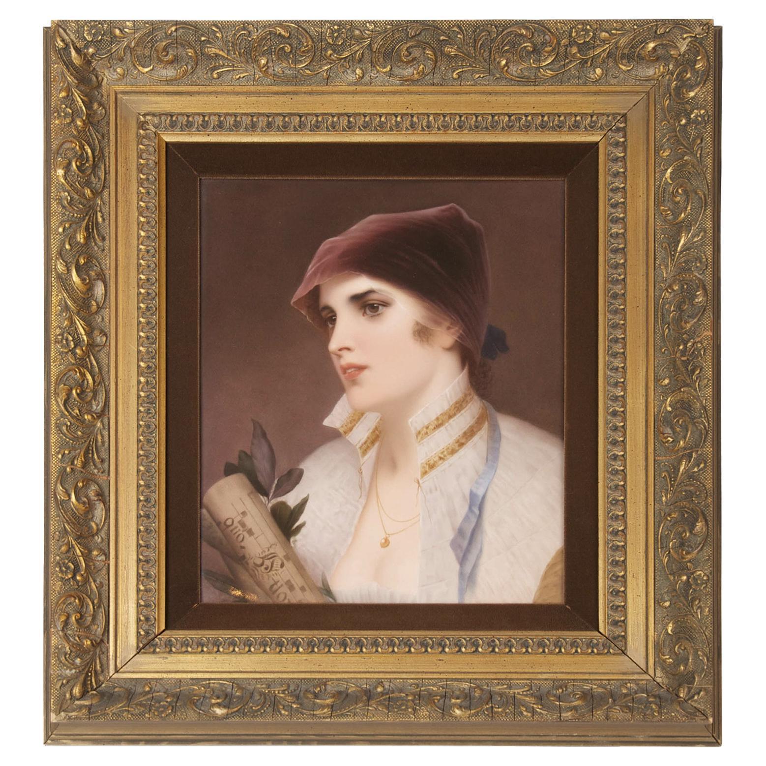 Berlin (KPM) Porcelain Plaque Of A Young Woman, In a Giltwood Frame For Sale
