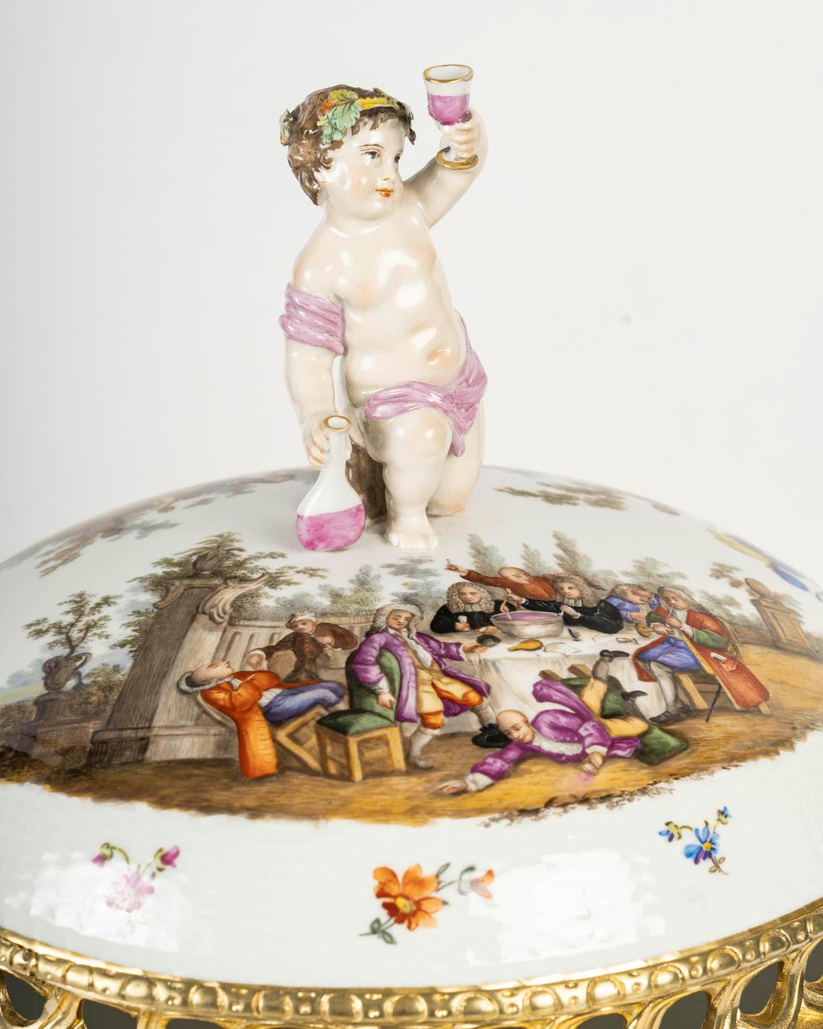 Berlin porcelain perfume burner, Louis XVI style, 19th century, Napoleon III period.

Berlin porcelain perfume burner decorated with painted village scenes, gilt bronze mount, Louis XVI style, 19th century, Napoleon III period.
H: 51 cm, W: 43 cm,