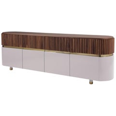 DOOQ Buffet Sideboard Berlin in Natural Walnut, Polished Brass, Rose Pink