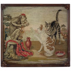 Antique Berlin Woolwork Cats and Monkey Embroidery