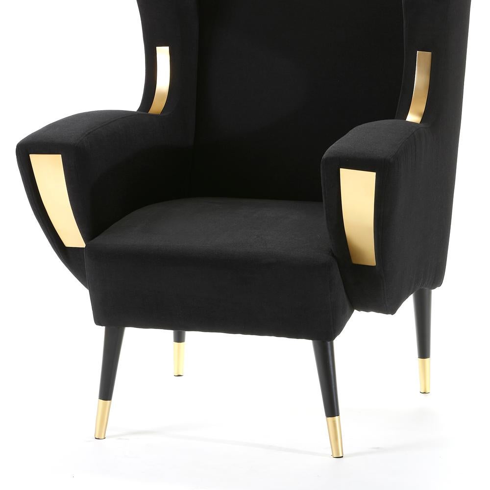 Portuguese Berliner Armchair with Black Velvet Fabric For Sale