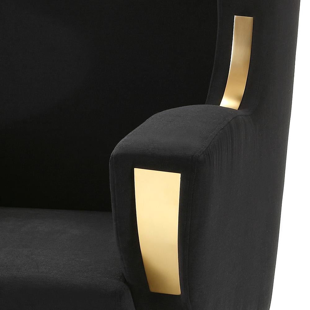 Brass Berliner Armchair with Black Velvet Fabric For Sale