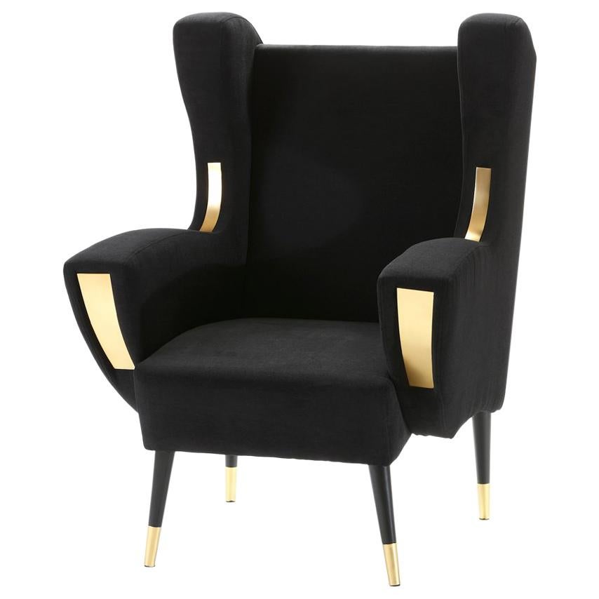 Berliner Armchair with Black Velvet Fabric For Sale