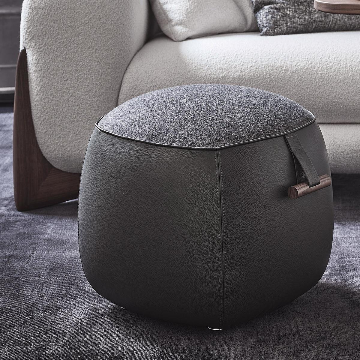 Leather Berlingo Small Pouf For Sale