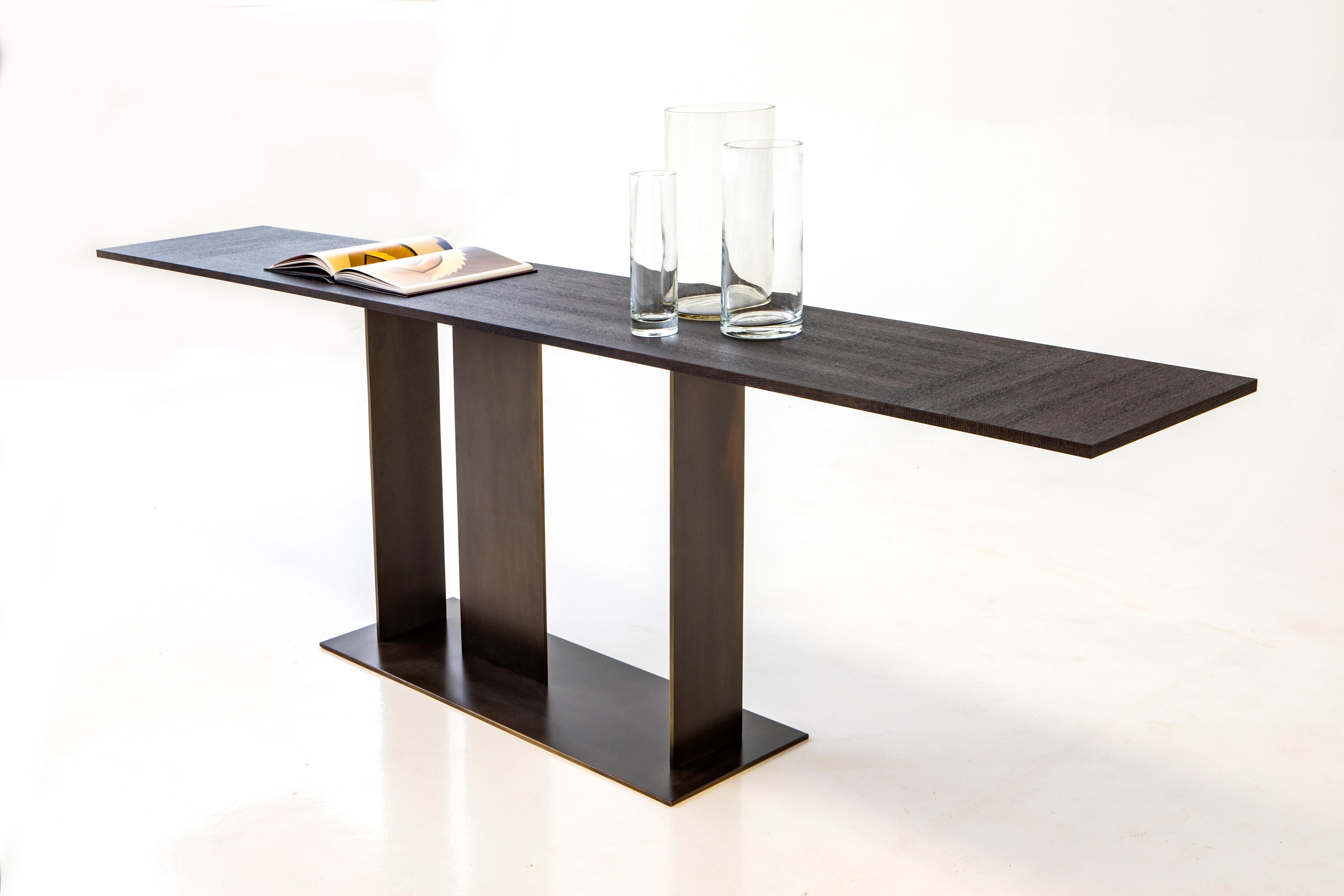 Italian Berlino 250 Matt Grey Oak And Light Bronze Metal Maxi Console by Casa Casati For Sale