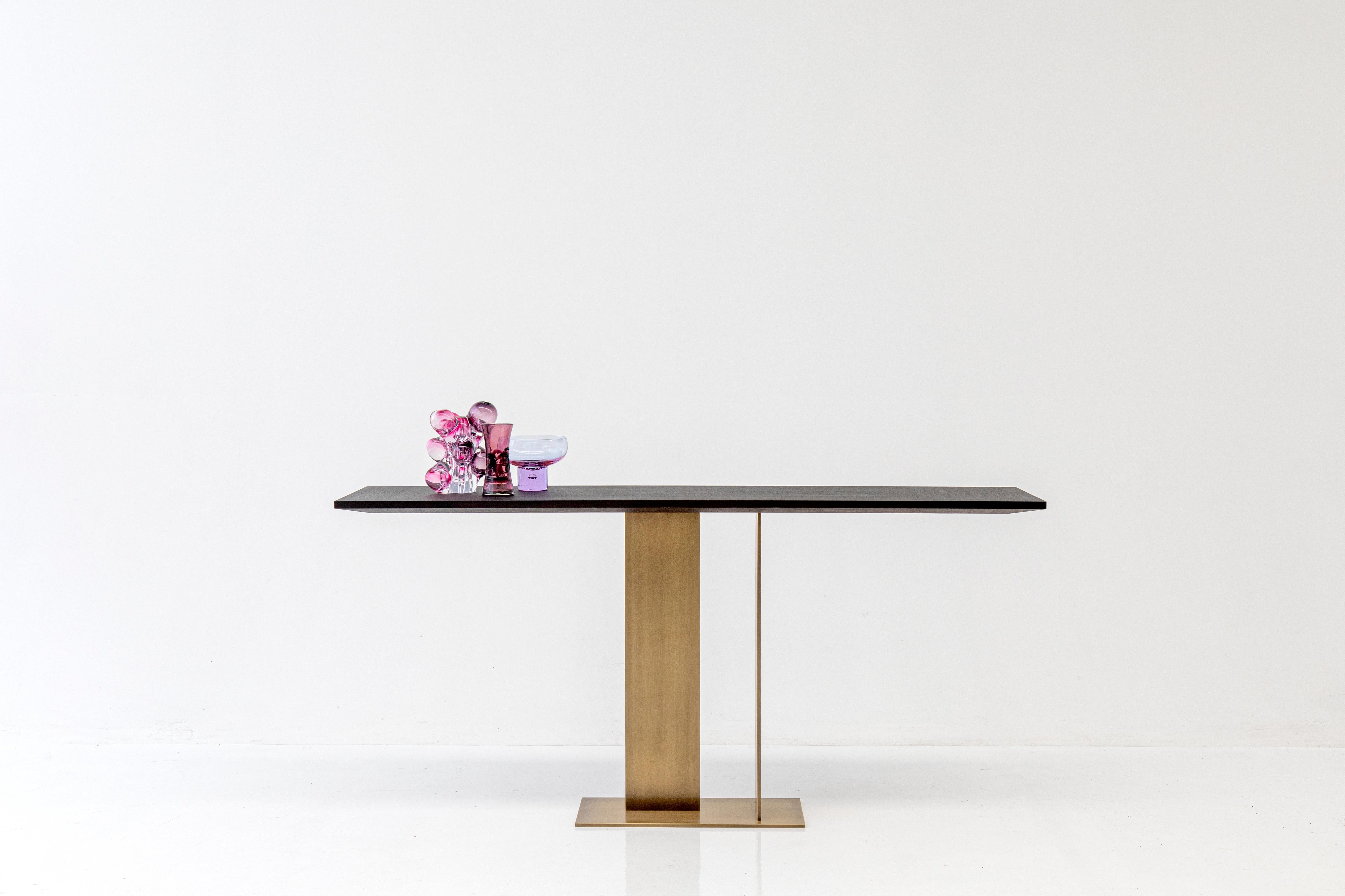 Bronze Berlino Console in Glossy Bolivar Wood For Sale