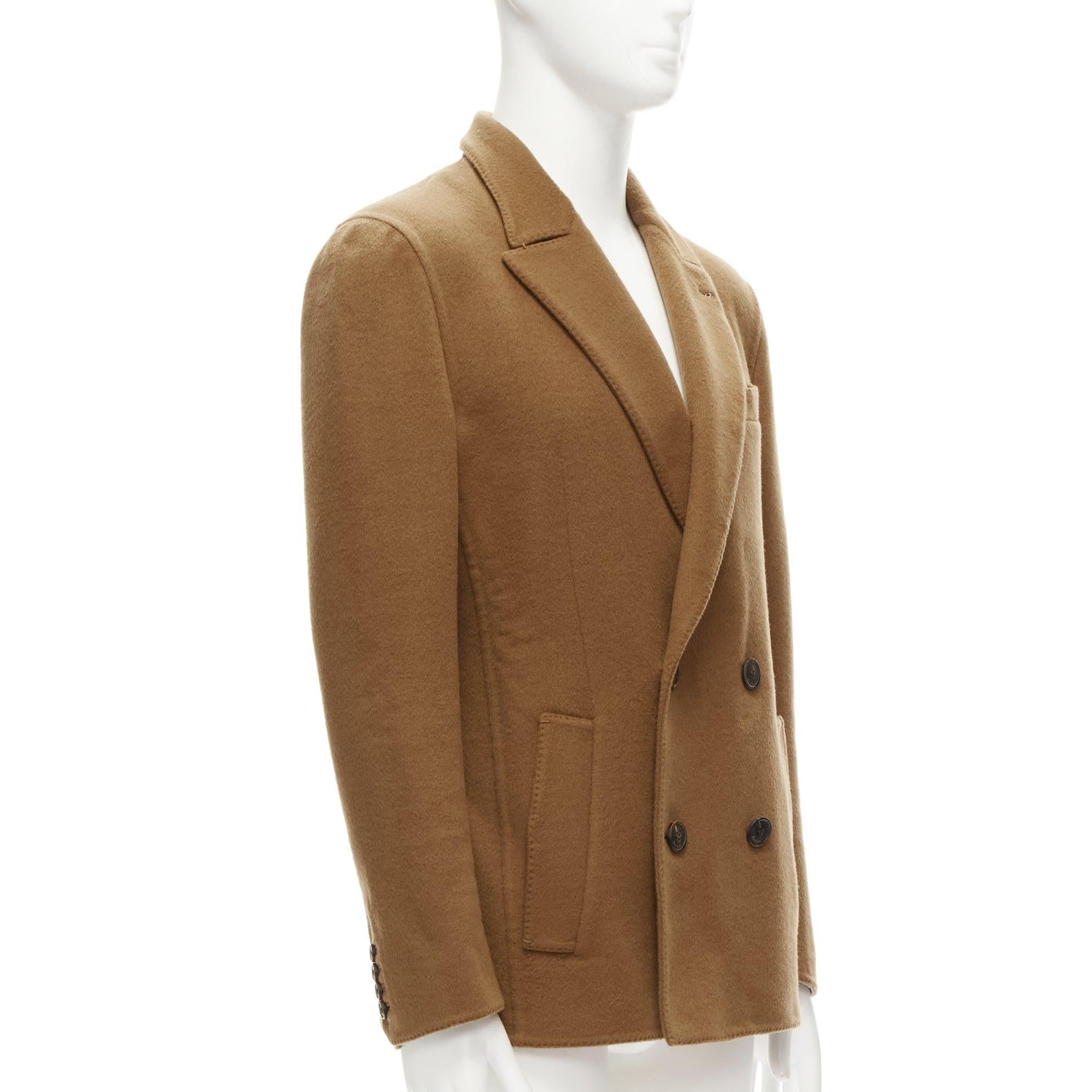 Brown BERLUTI 100% cashmere double faced double breasted jacket IT50 L For Sale