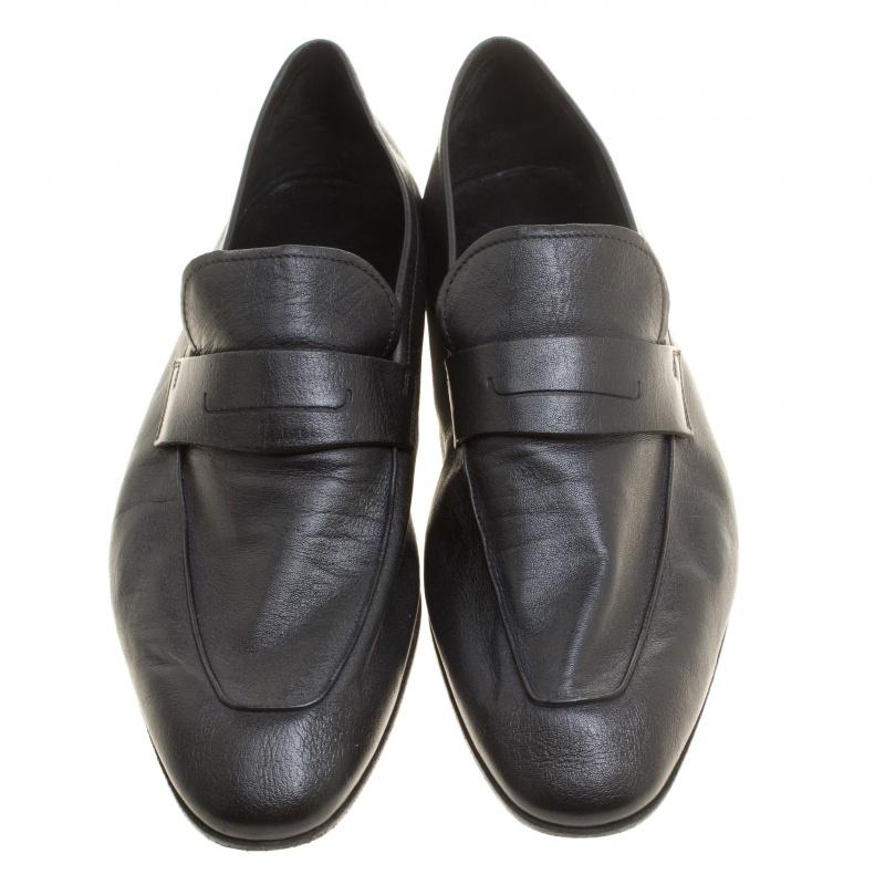 Berluti Black Leather Penny Loafers Size 42.5 In Good Condition In Dubai, Al Qouz 2