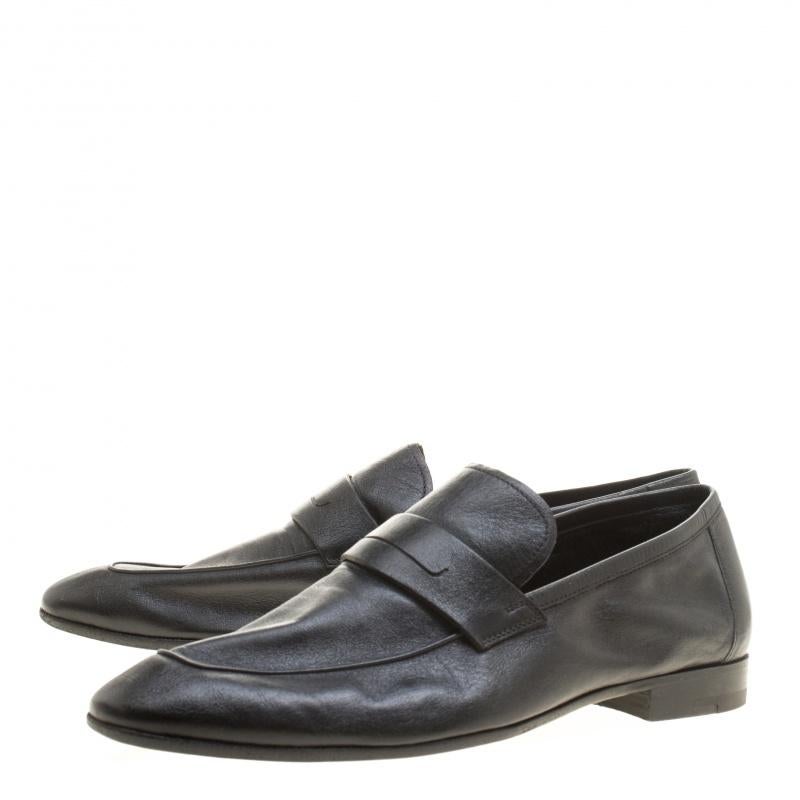 Men's Berluti Black Leather Penny Loafers Size 42.5