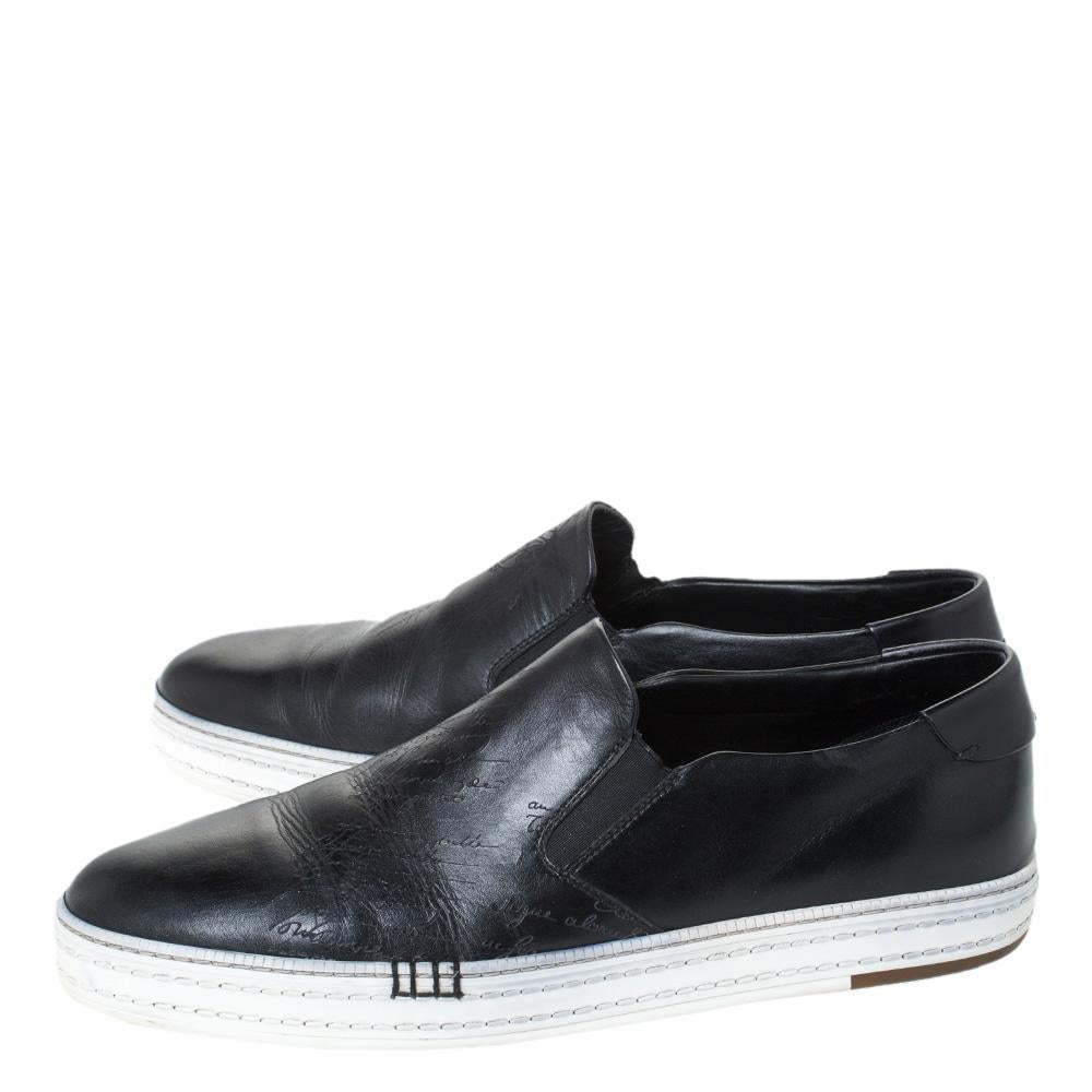 Berluti Black Leather Playtime Palermo Scritto Slip On Sneaker Size 43.5 2