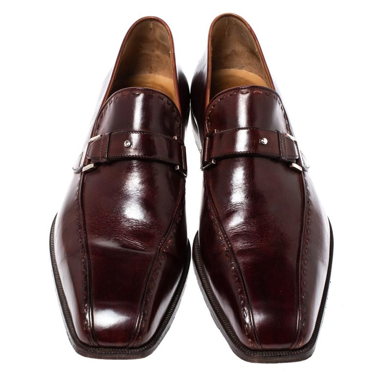 Berluti Bordeaux Leather Vamp Strap And Stitch Detail Slip On Loafers ...
