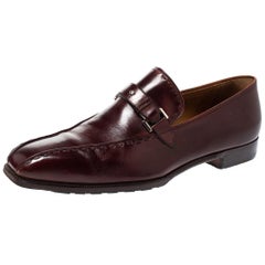 Berluti Bordeaux Leather Vamp Strap And Stitch Detail Slip On Loafers Size 45