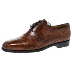 Berluti Brown Galet Scritto Leather Alessandro Oxfords Size 45