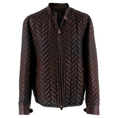 Berluti Brown Lambskin Chevron Leather Jacket - Size R 54