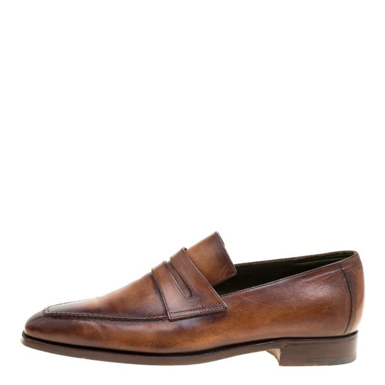 Berluti Brown Leather Andy Penny Loafers Size 41 For Sale at 1stDibs