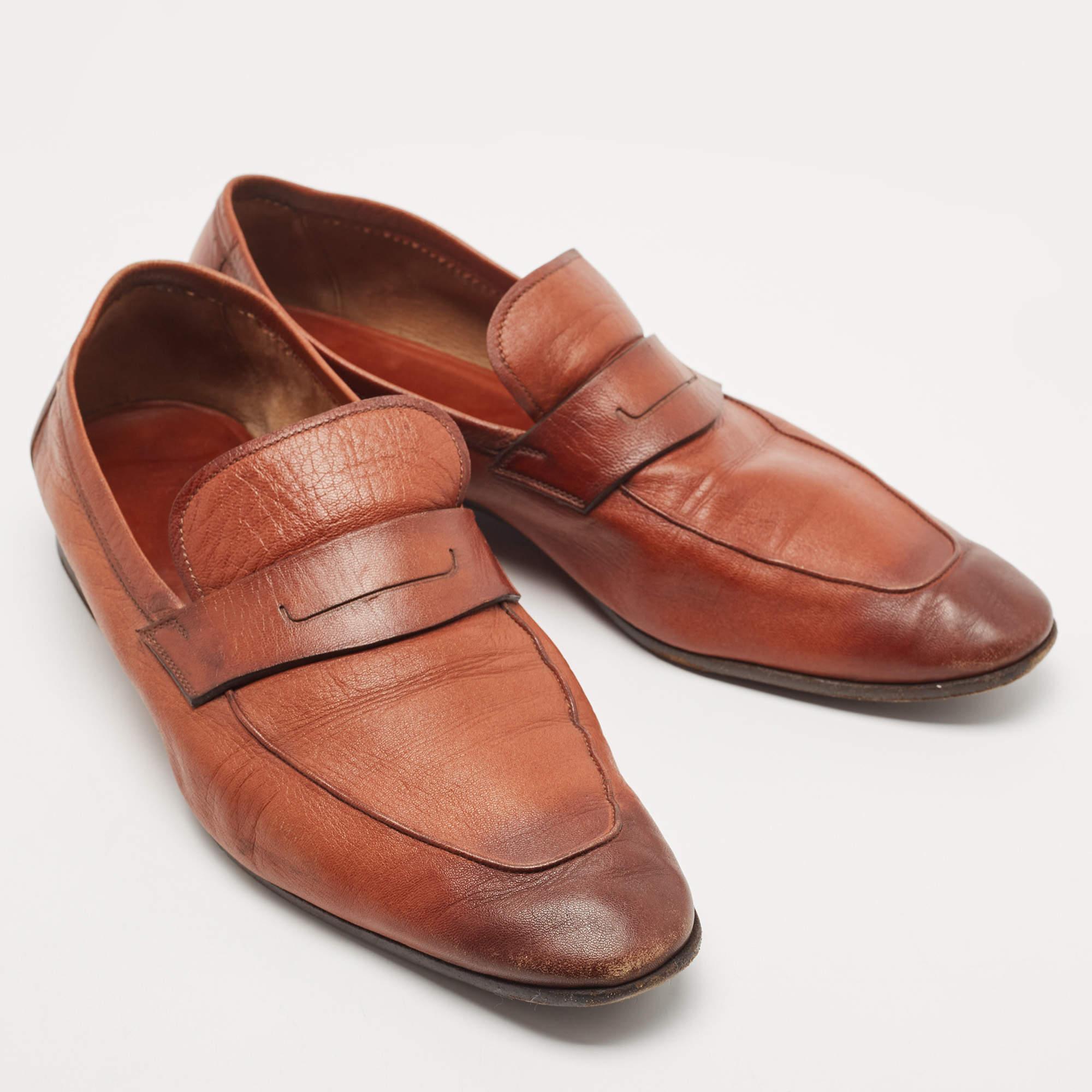 Berluti Brown Leather Lorenzo Loafers Size 43 In Good Condition In Dubai, Al Qouz 2