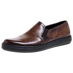 Berluti Brown Leather New Tibeta Slip On Sneakers Size 43