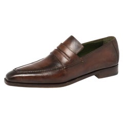Berluti Brown Leather Penny Loafers Size 41.5