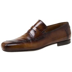 Berluti Brown Leather Penny Loafers Size 42.5
