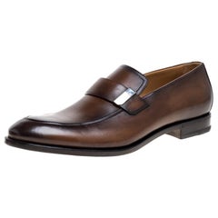 Berluti Brown Leather Reflet Slip On Loafers Size 42.5
