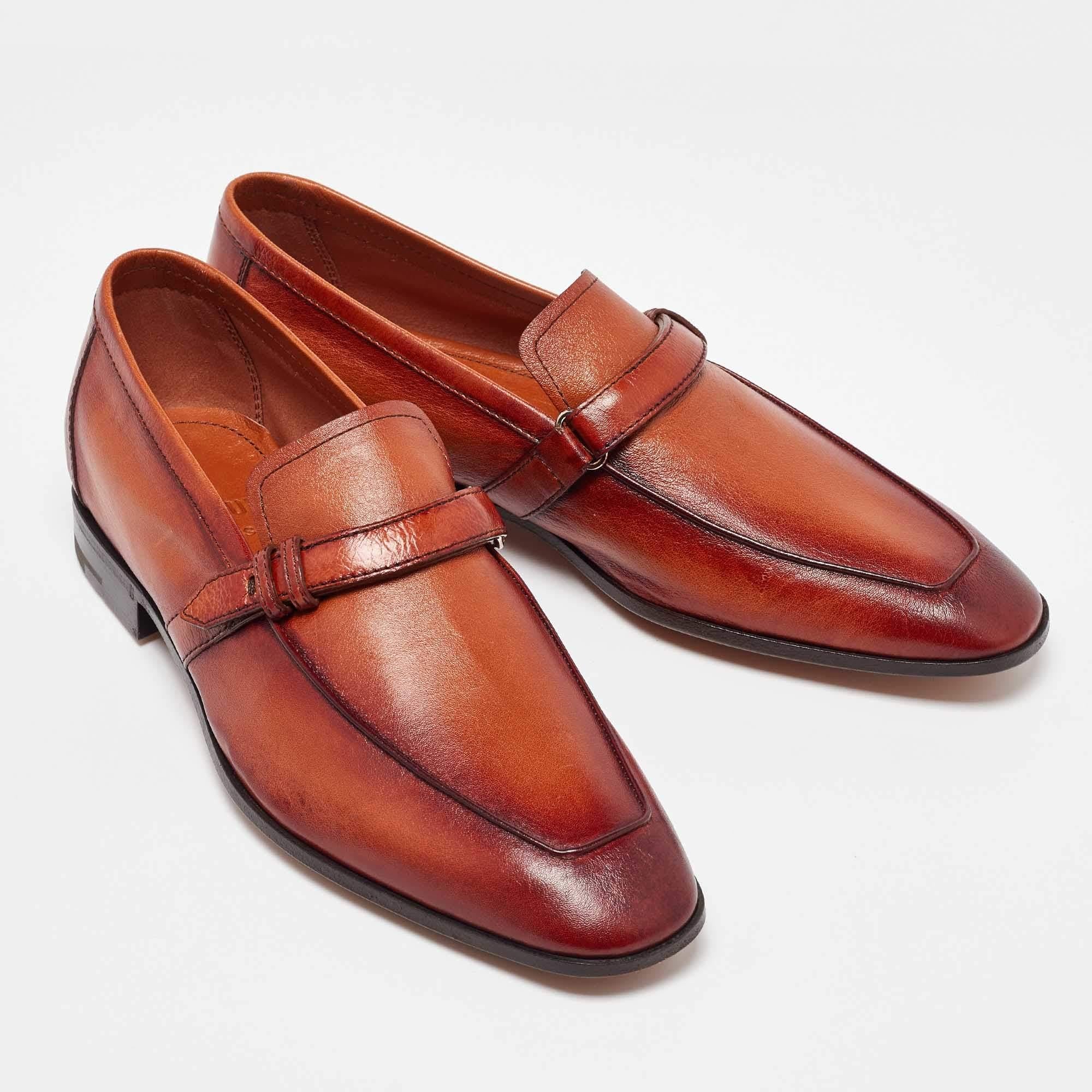 Men's Berluti Brown Leather Strap Detail Penny Loafers Size 39.5