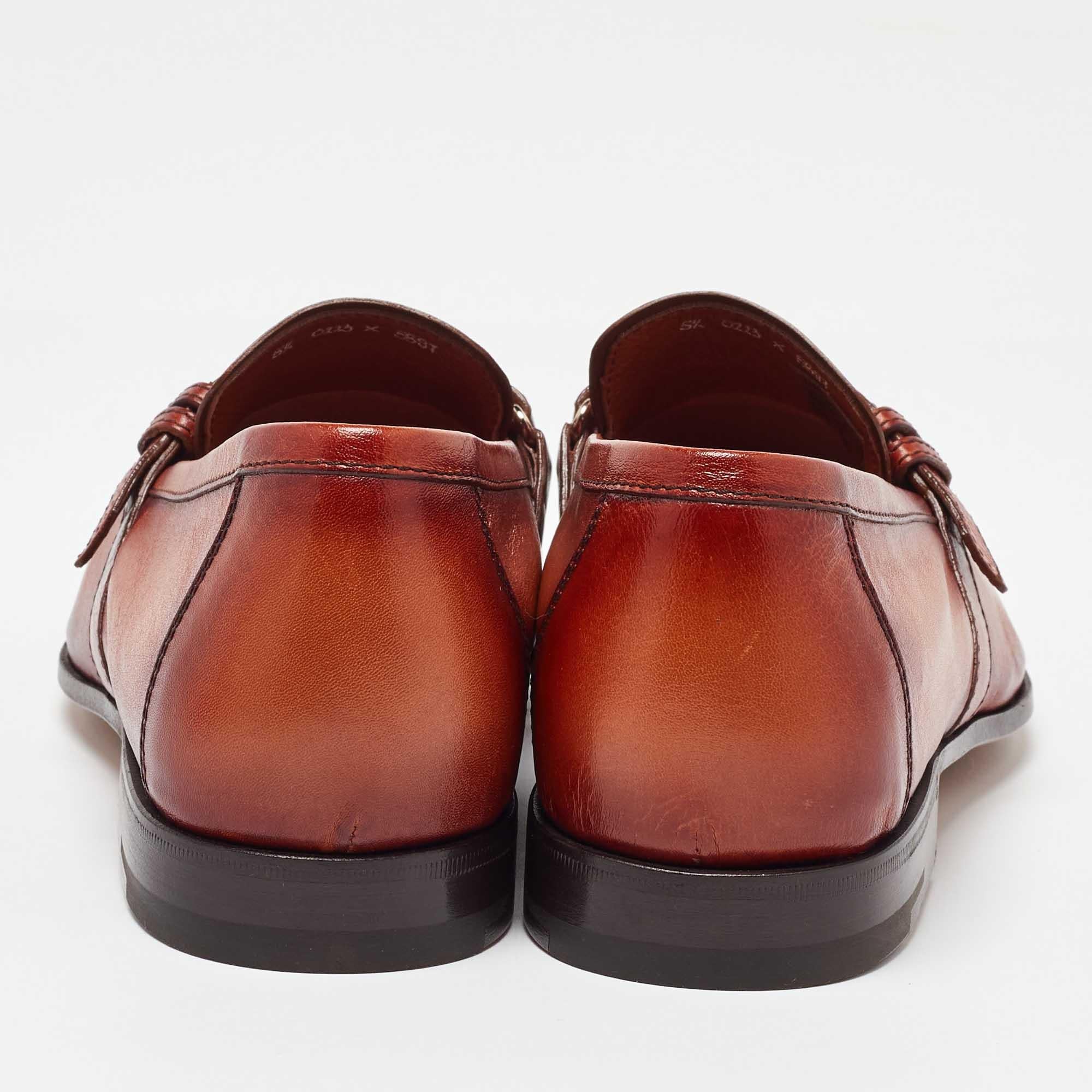 Berluti Brown Leather Strap Detail Penny Loafers Size 39.5 1