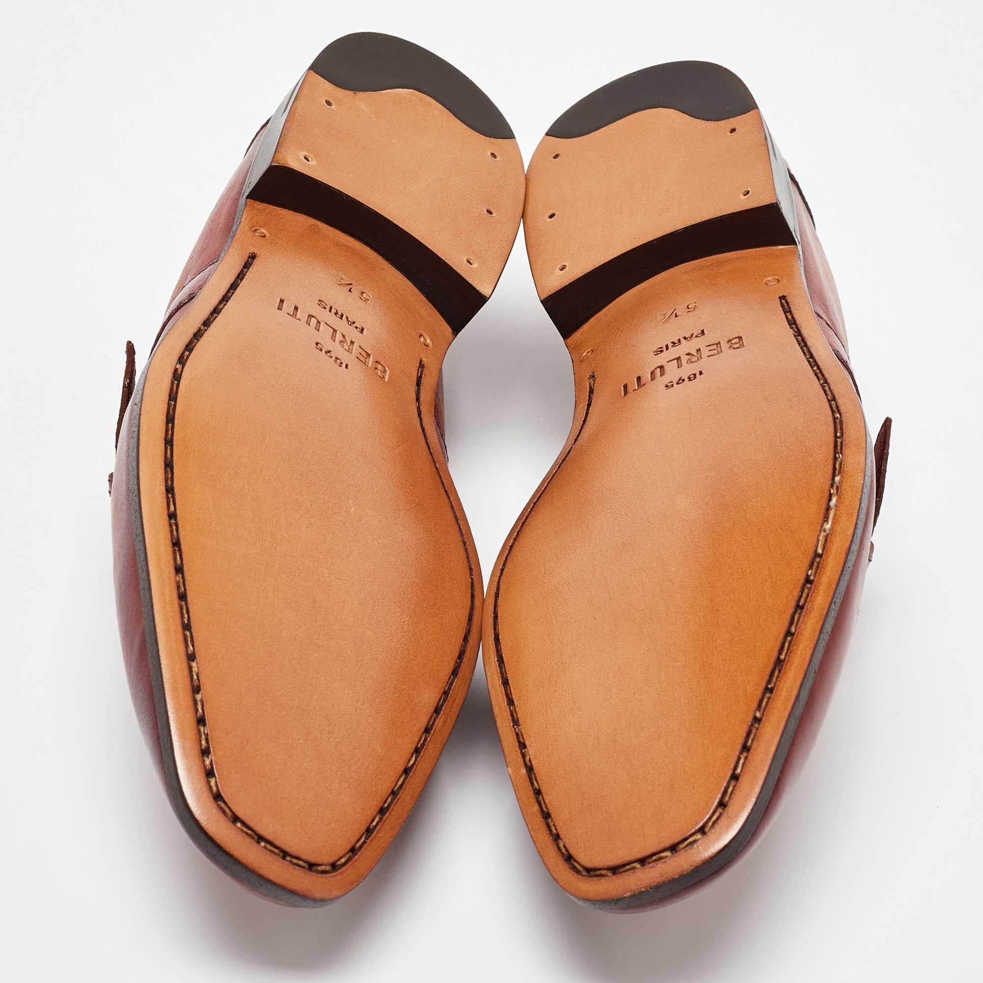 Berluti Brown Leather Strap Detail Penny Loafers Size 39.5 2