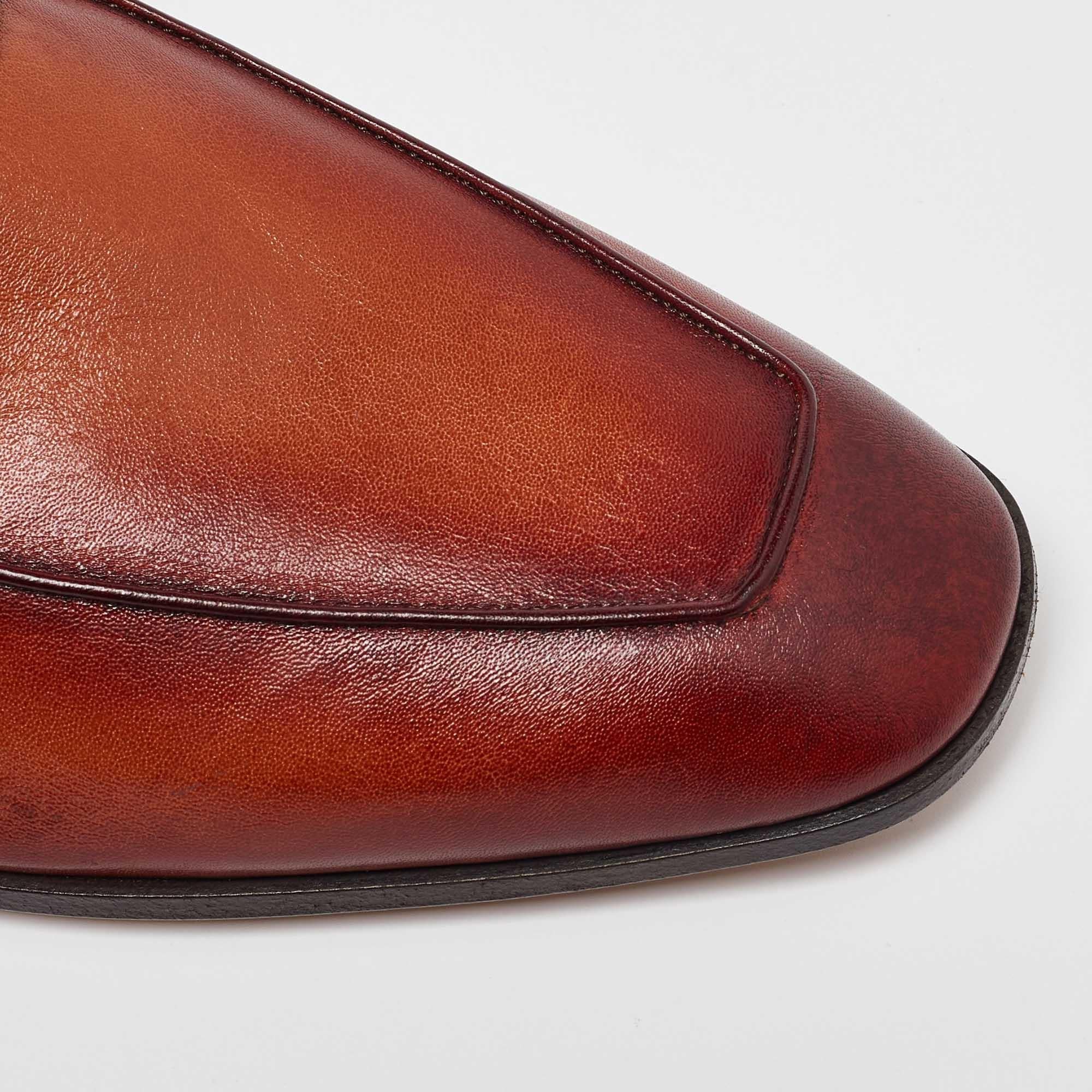 Berluti Brown Leather Strap Detail Penny Loafers Size 39.5 3