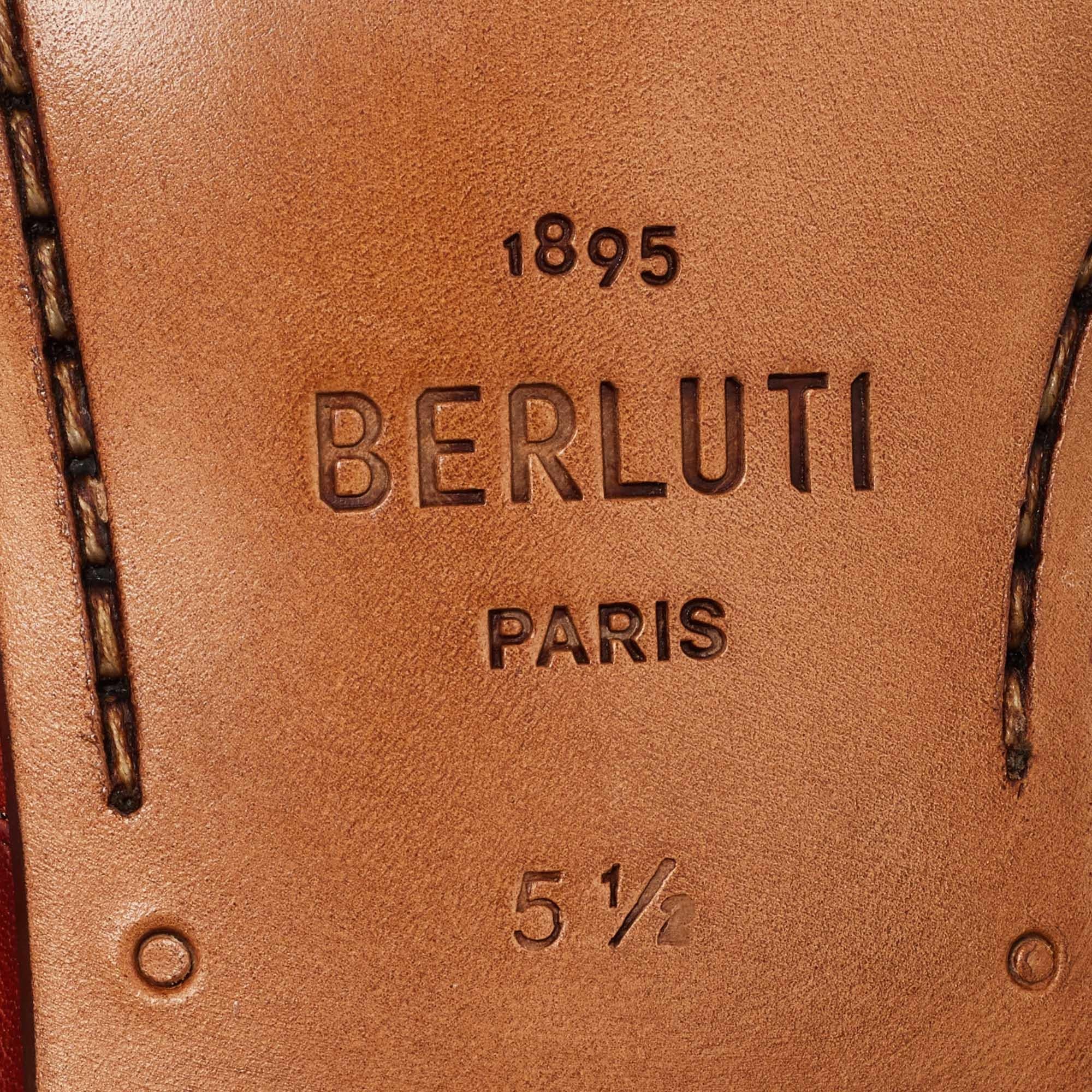 Berluti Brown Leather Strap Detail Penny Loafers Size 39.5 4