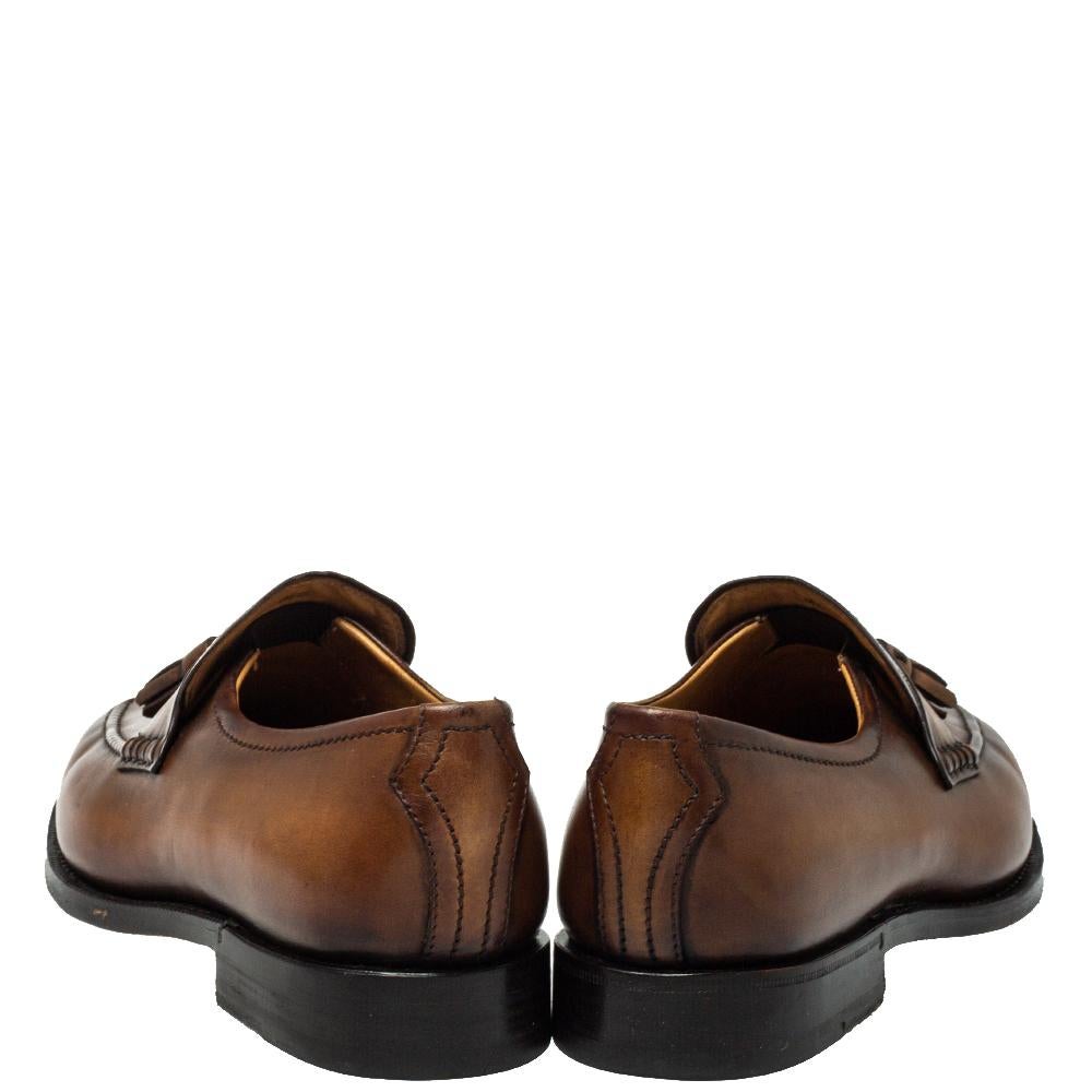 Black Berluti Brown Leather Tasseled Loafers Size 39