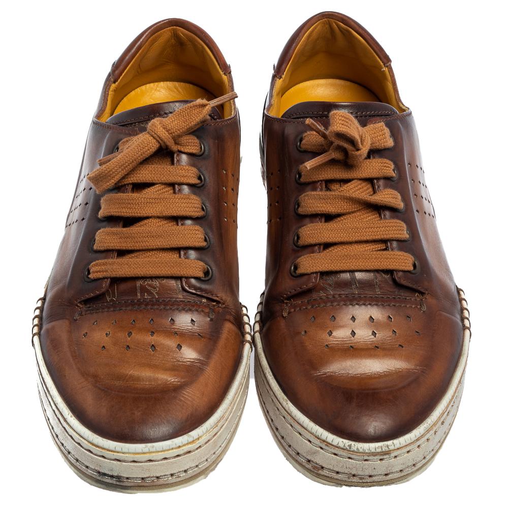 Marron Berluti Brown Ombre Leather Playtime Low Top Sneakers Size 41.5