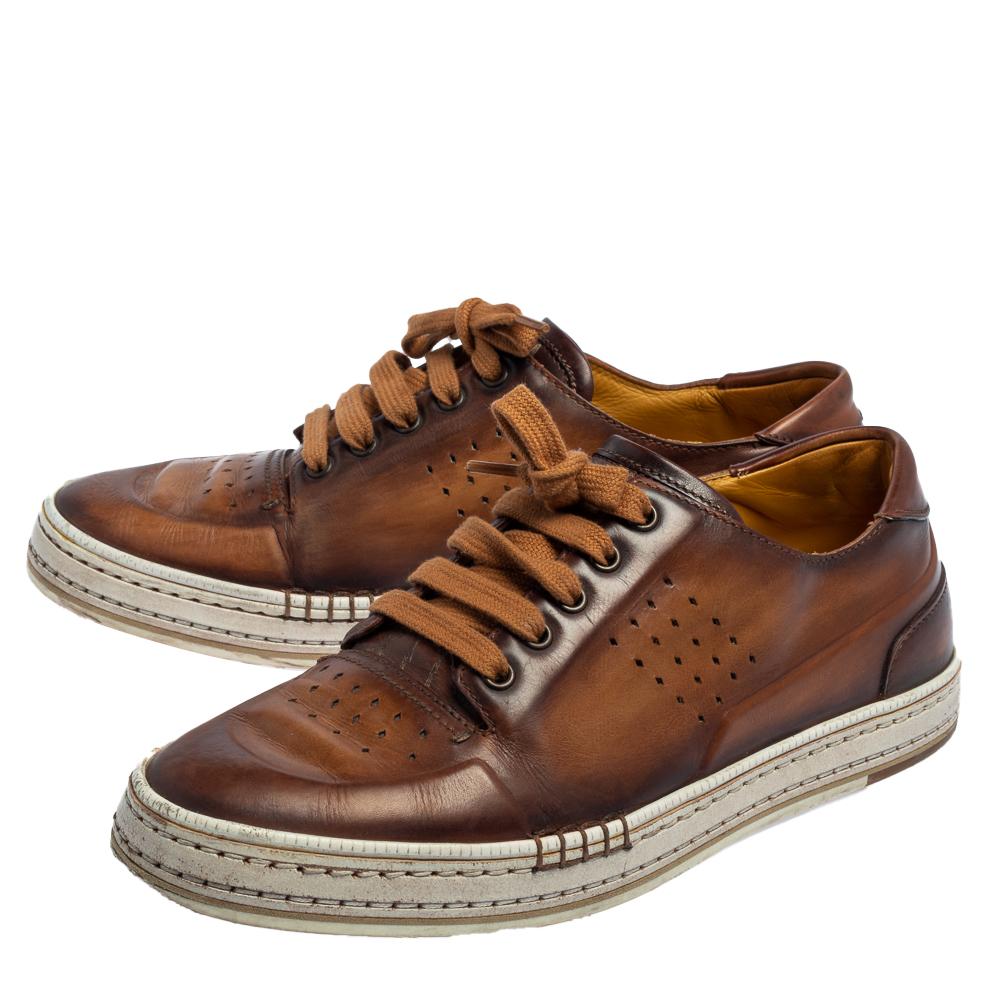  Berluti Brown Ombre Leather Playtime Low Top Sneakers Size 41.5 Pour hommes 