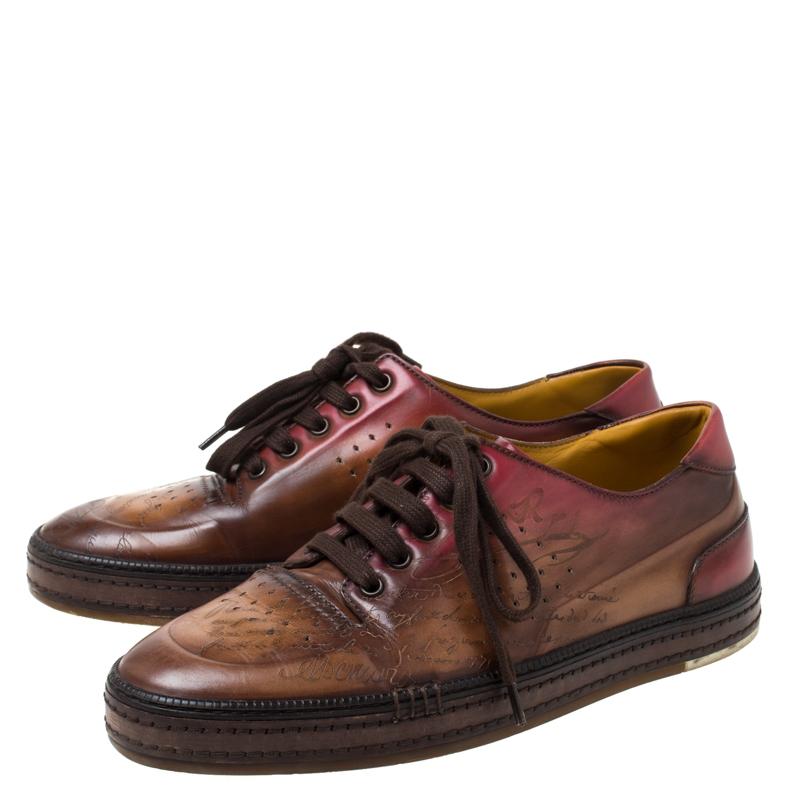 Berluti Brown Ombre Leather Playtime Low Top Sneakers Size 42 In Good Condition In Dubai, Al Qouz 2