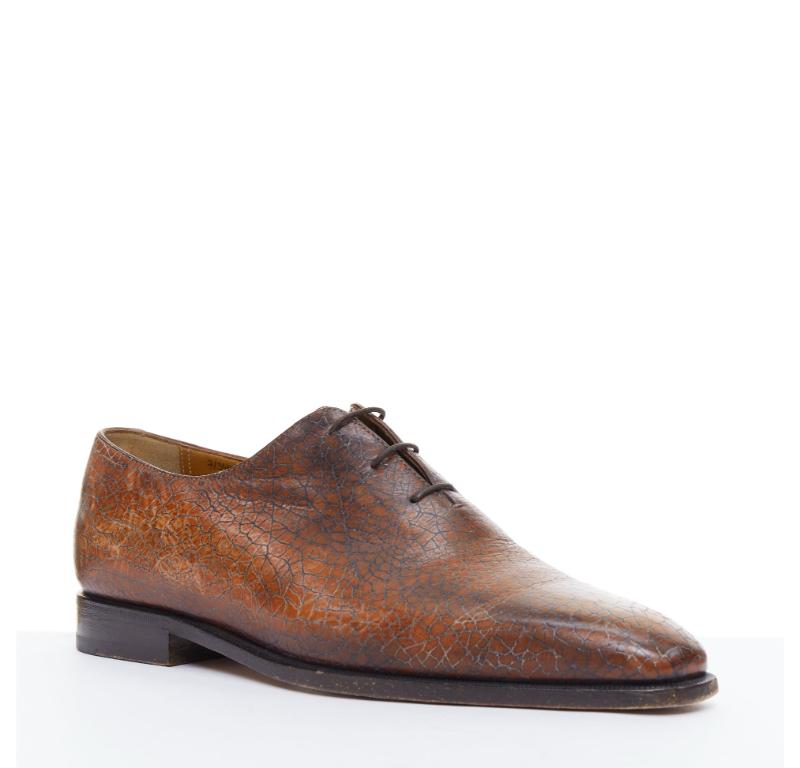 Marron BERLUTI chaussures à lacets en cuir texturé marron UK7 EU41