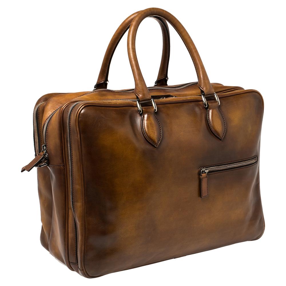 Berluti Brown Venezia Leather Deux Jours Briefcase In Good Condition In Dubai, Al Qouz 2