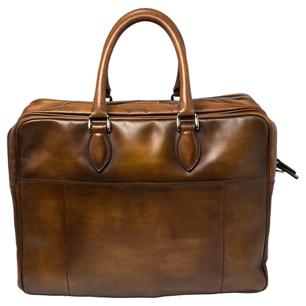 Men's Berluti Brown Venezia Leather Deux Jours Briefcase