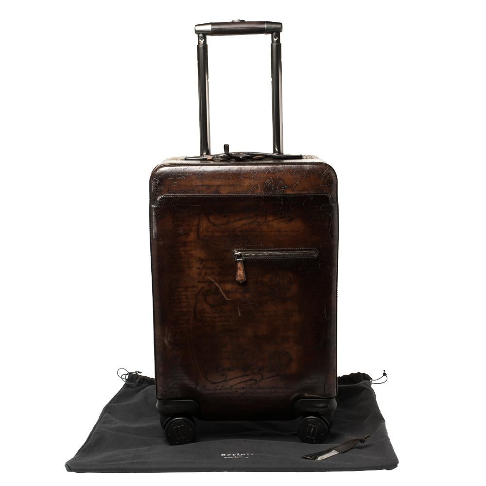 Berluti Caffe Brown Scritto Leather Formula 1004 Rolling Suitcase 5