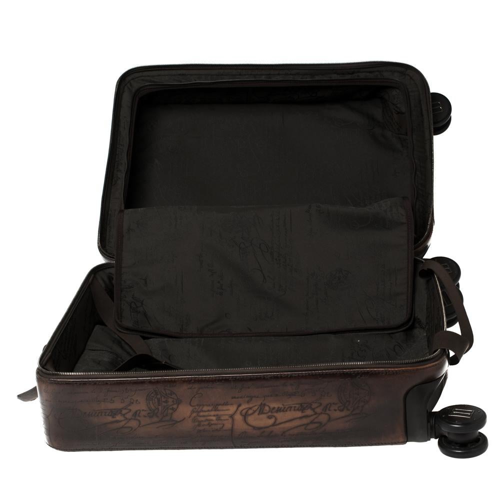 Men's Berluti Caffe Brown Scritto Leather Formula 1004 Rolling Suitcase