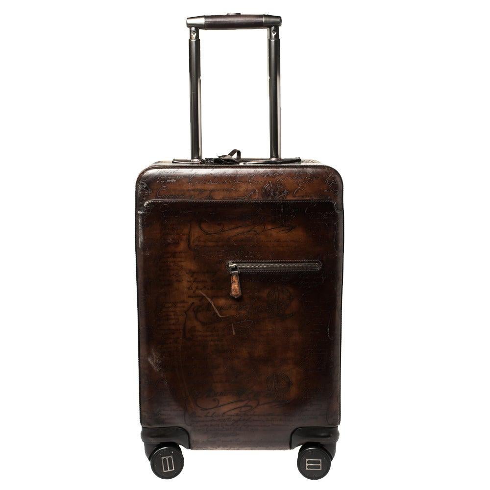 Berluti Caffe Brown Scritto Leather Formula 1004 Rolling Suitcase at 1stDibs
