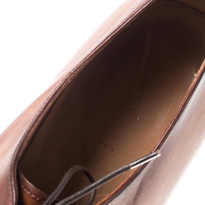 Men's Berluti Cognac Brown Leather Signature Stitched Slash Oxfords Size 44