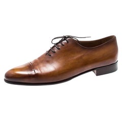 Berluti Cognac Braun Leder Signatur Stitched Slash Oxfords Größe 44