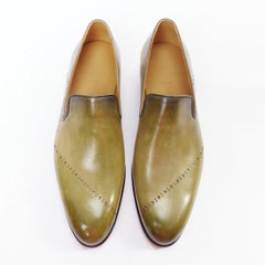 BERLUTI Cursive Galet Scritto leather script patina slip on loafers UK8 EU42